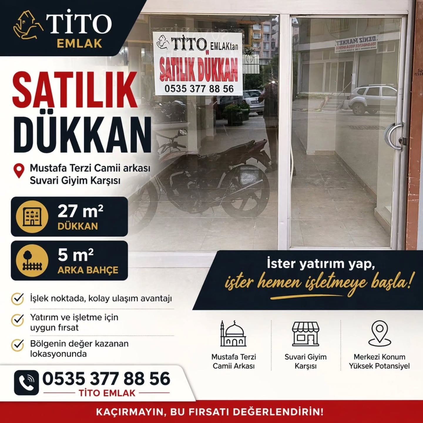Merkezi konumda satılık dükkan